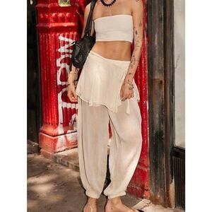 Free People Tongue Tied Sheer Balloon Pants in Ivory Size L